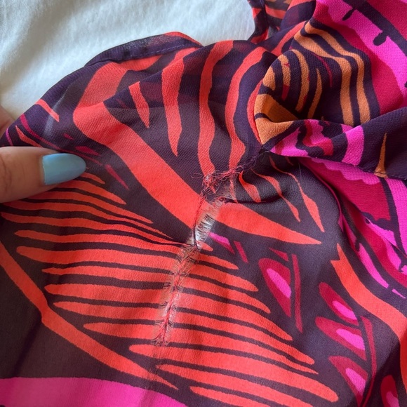 Old Navy Swimsuit Beach Cover Up Orange and Pink Leaves Tunic Pull Over size S - Picture 3 of 5